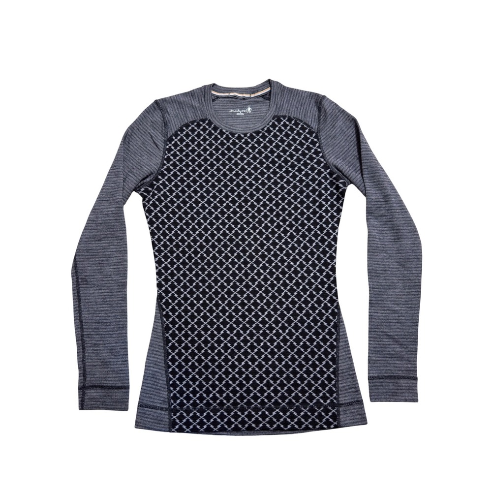 Smartwool Merino 250 Base Layer Top Gray Black Geometric Pattern Small